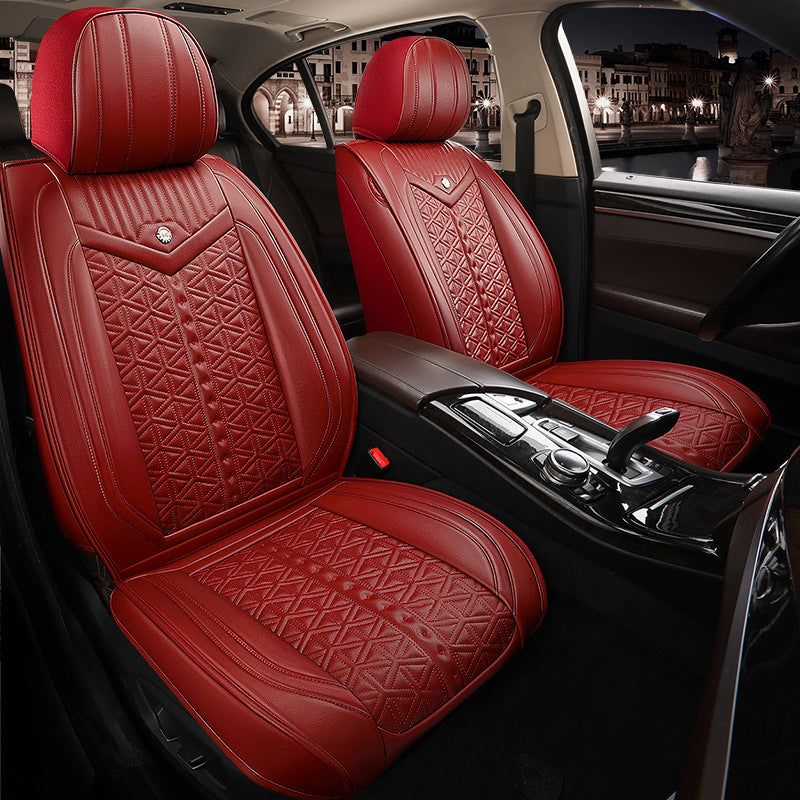 Wear Resistant Faux Leather Car Seat Cover Full Set for 5-Seat Cars Universal Fit Quilted Design