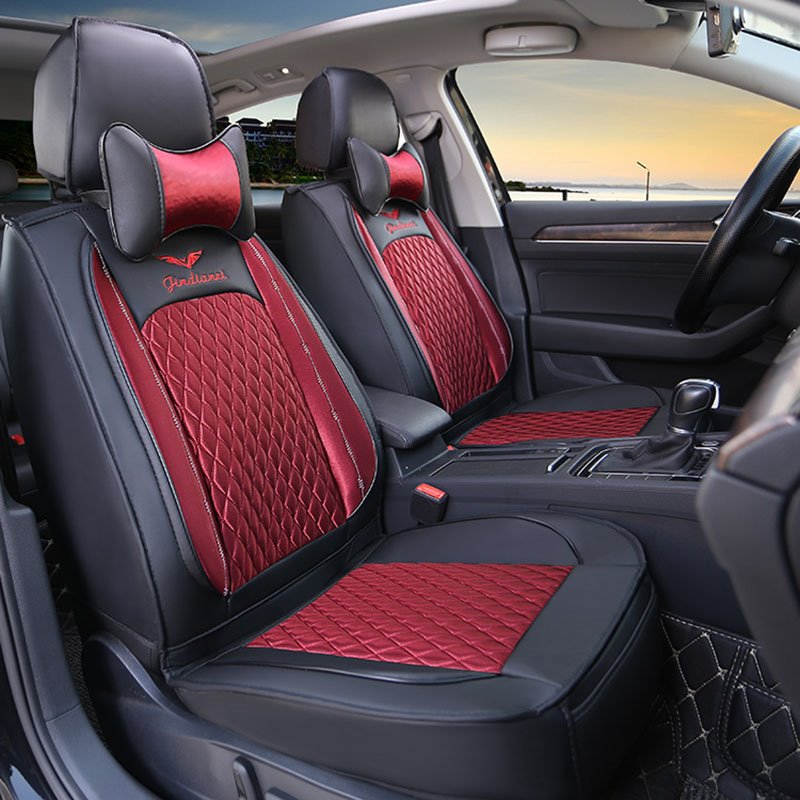 2 Headrests 5 Seats Universal Fit Seat Covers PU Leather Sport Seat Cover Full Coverage Soft Wear-Resistant Durable Skin-Friendly Man-Made PU Leather Airbag Compatible 5-Seater Universal Fit Seat Covers