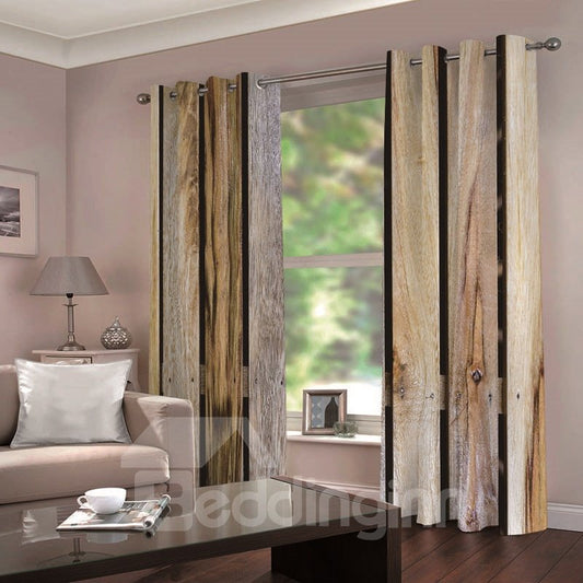 Vintage Rustic Style Natural Wooden Printed Blackout 3D Scenery Curtains (104W*63"L)