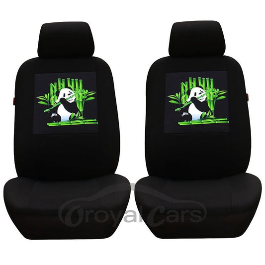 Giant Pandas Eating Bamboo Pattern High Quality Cloth Material All Seasons 2PCS Universal Front Car Seat Covers