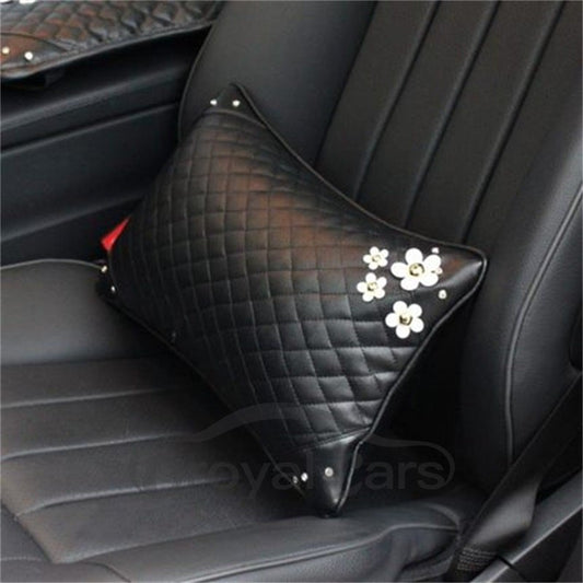 Girly Elegant Daisy ornament High-grade Leather Car Waistrest Pillow