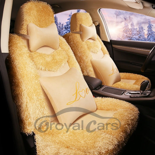 Soft Material Warm Beige&Black Fluffy Universal Car Seat Covers