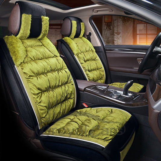 Beige Green Well-made Flannel Warm Lambswool Winter Universal Car Seat Covers