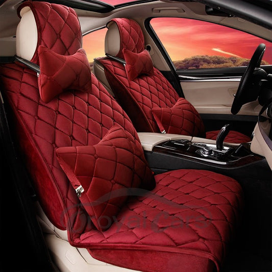 Pure Color Classic Plaid Winter Warm Soft Suede Car Seat Cover