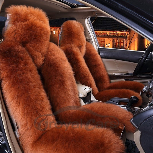 Brown Ultimate Warm Lambswool Material Winter Universal Car Seat Covers