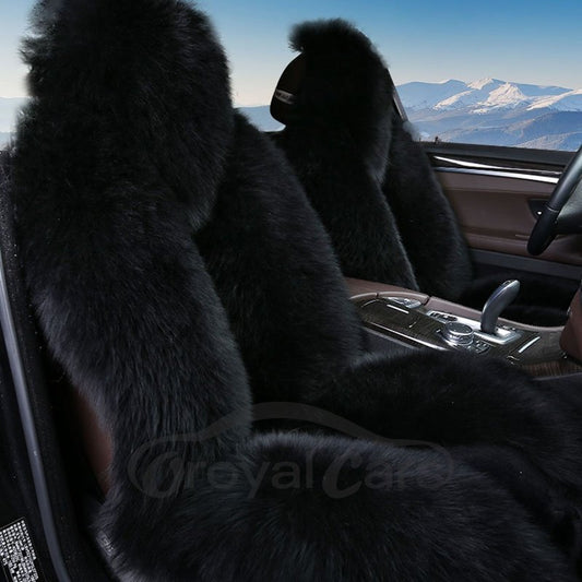 Black Full Lambswool Material 3D Shape Design Super Warm Winter Universal Car Seat Covers