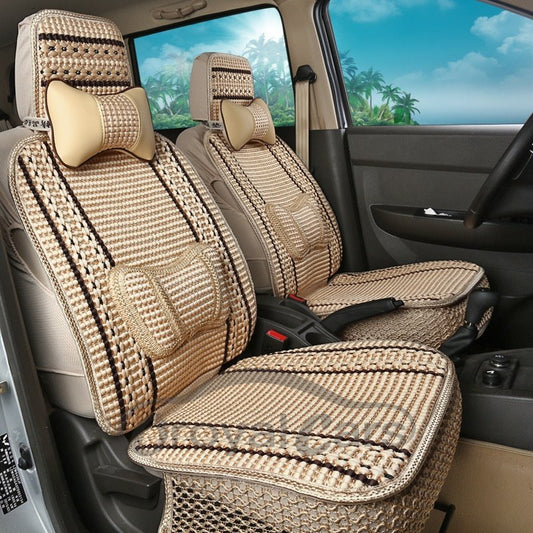 Fashionable Patterns Delicate Striped Ice Silk And Rayon Designed for 7 Seats Car Seat Cover
