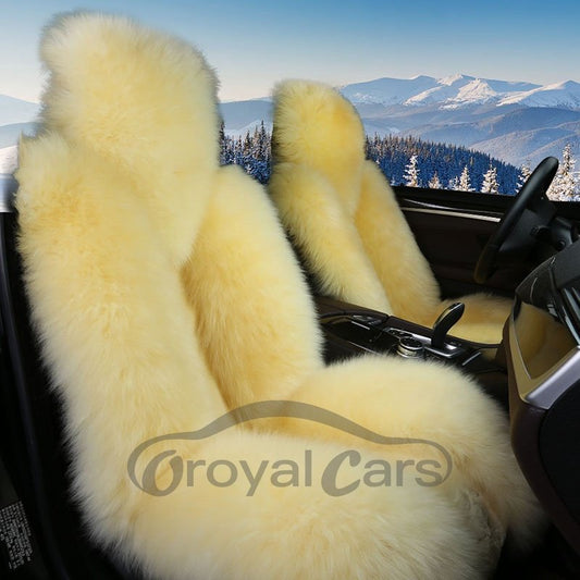 Beige Full Lambswool Material 3D Shape Design Super Warm Winter Universal Car Seat Covers