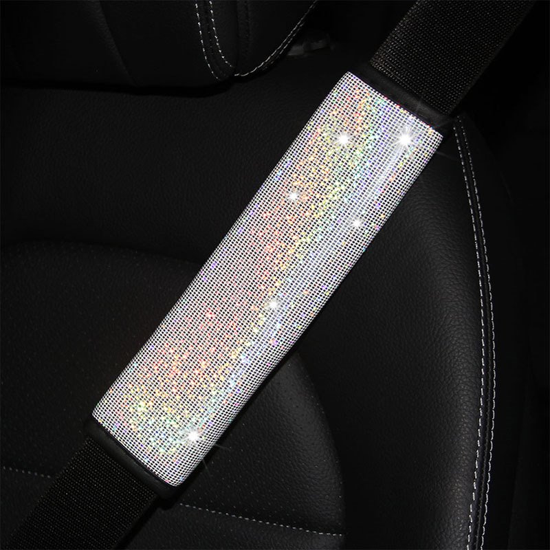 2PCS Diamond Car Seat Belt Shoulder Pads - Rhinestone Leather Handcraft Seatbelt Cover Sparkling Bling Car Accessories f