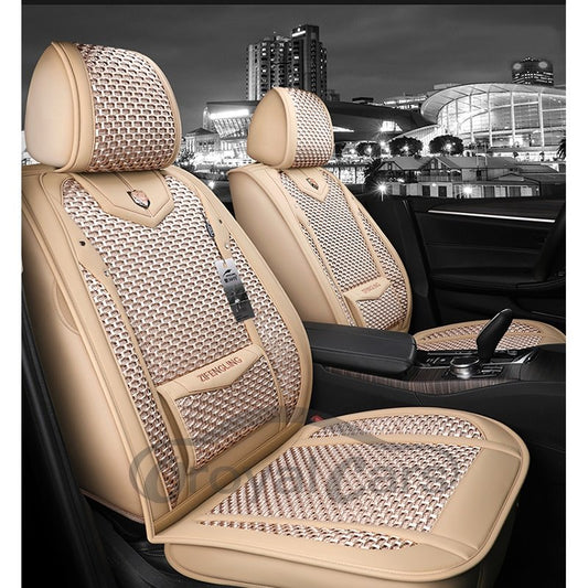 Wear Resistant Durable Modern Style 5-SeaterIce Silk And Man-Made Leather Material Plain Pattern Universal Pickup/ Car Seat Covers