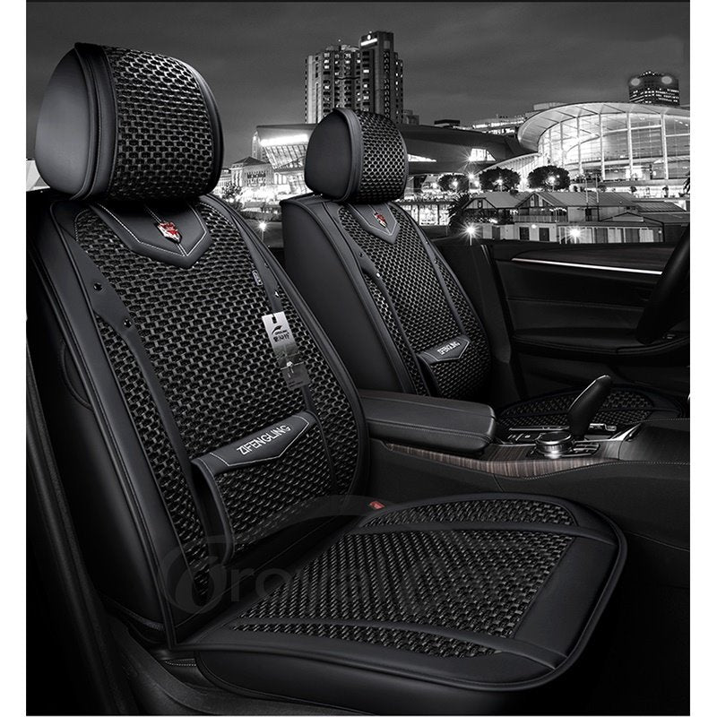 Wear Resistant Durable Modern Style 5-SeaterIce Silk And Man-Made Leather Material Plain Pattern Universal Pickup/ Car Seat Covers