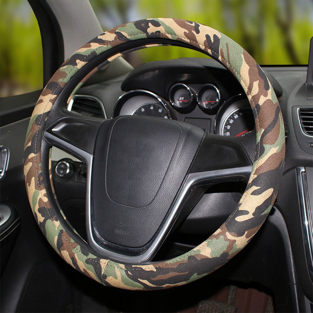 Steering Covers Hot Style Camo Linen Car Steering Wheel Cover For Four Seasons Old Denim Car Handle Cover Breathable Abs