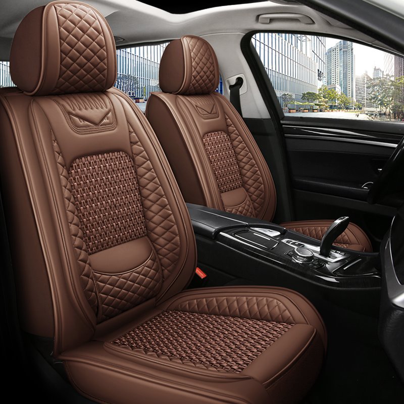 Car Seat Cover Water Proof Synthetic Leather Cushion with Built-in Lumbar Support Front and Back Fit for Sedan SUV Truck