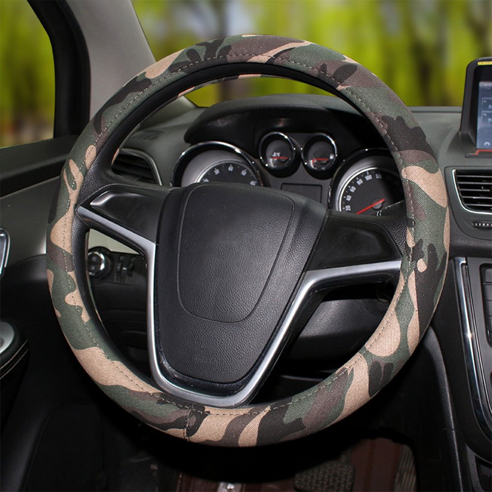 Steering Covers Hot Style Camo Linen Car Steering Wheel Cover For Four Seasons Old Denim Car Handle Cover Breathable Abs