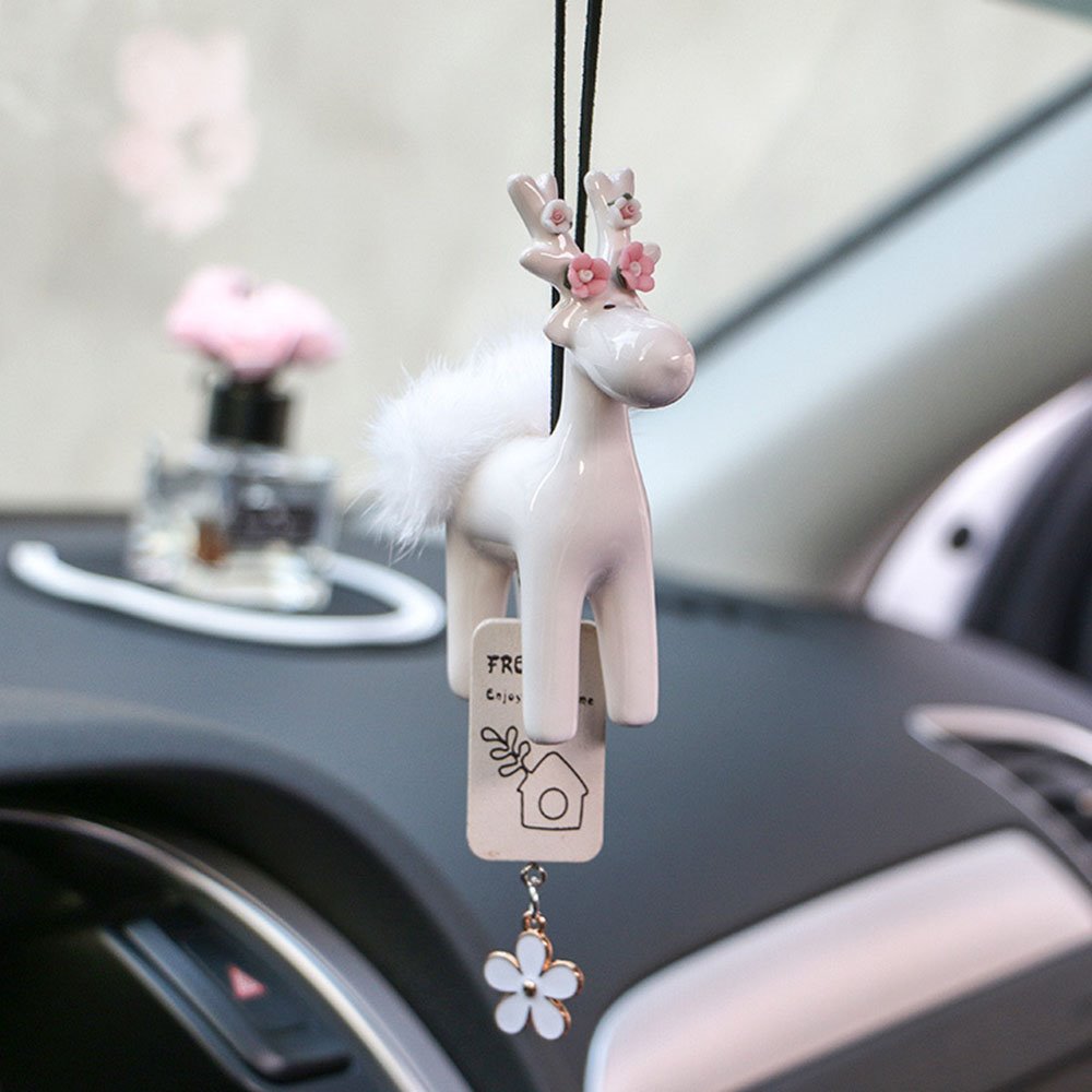 Car Pendant Cute White Sika Deer Women's Interior Decorations