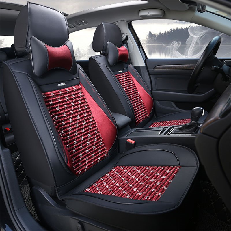 2 Headrests 5 Seats Wear Resistant Leather Skin Friendly Comfort Breathable Fabric Full Coverage Soft Wear-Resistant Durable Airbag Compatible 5-Seater Universal Fit Seat Covers
