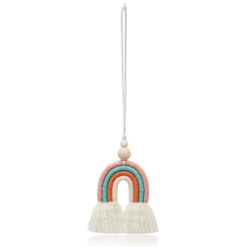 Nordic Style Hand-woven Rainbow Car Pendant Wooden Bead Cotton Rope Car Ornaments