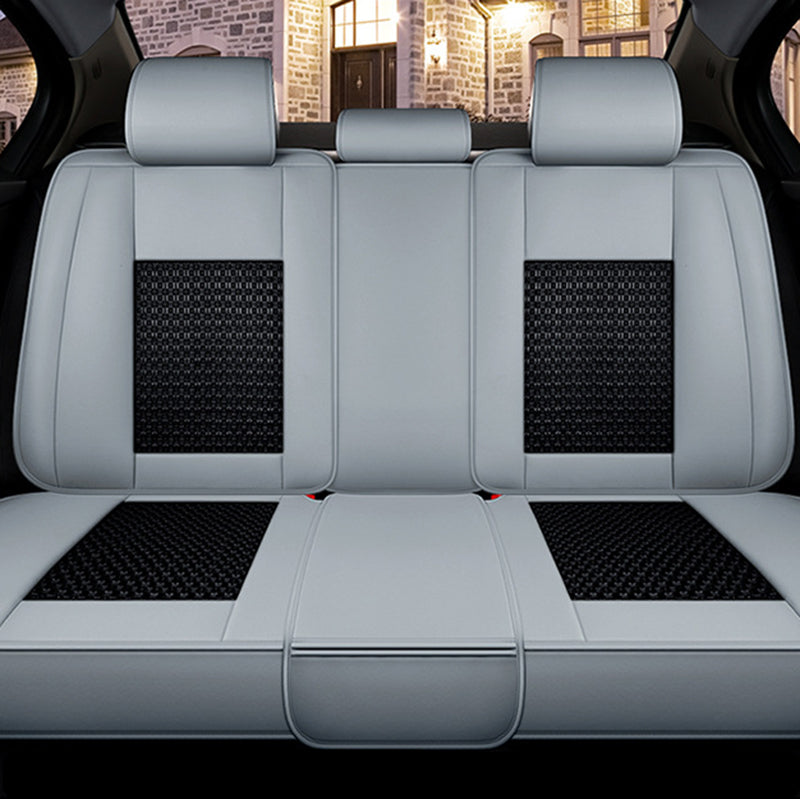 Kariertes Muster, universelles 5-Sitzer-Autositzbezüge-Komplettset mit Kunstleder und kühlendem Stoff