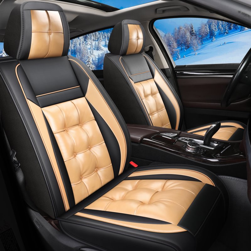 Sofa Style Universal Fit Car Seat Cover Full Set for 5-Seat Sedan SUV Faux Leather Vehicle Cushion Cover