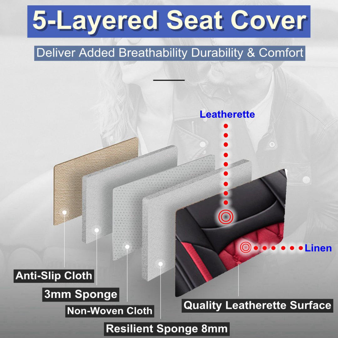 Universal Car Seat Covers Full Set for 5-Seat Sedan SUV Retro Style Quilted Diamond Pattern