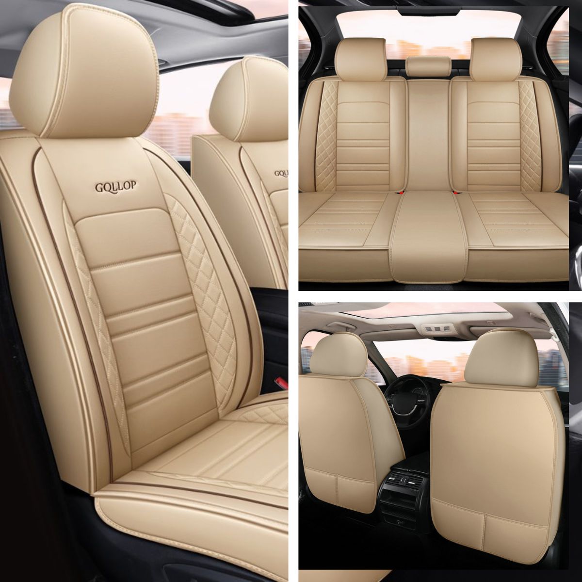 Faux Leather Car Seat Covers Car Cushion Protector Full Set with Front and Rear Seat Covers Universal Fit