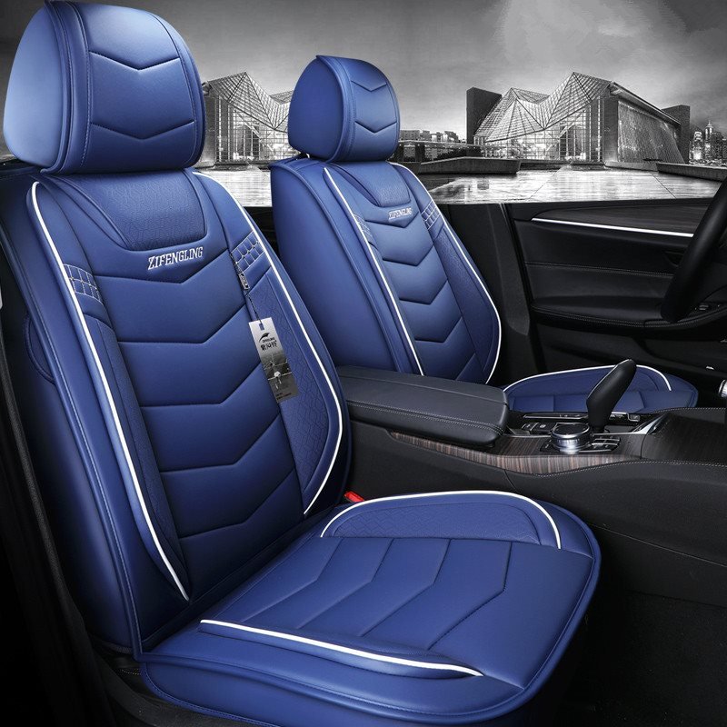 5-Seater Car Seat Cover Faux Leather V Stripe Pattern Universal Automotive Seat Cushion Cover
