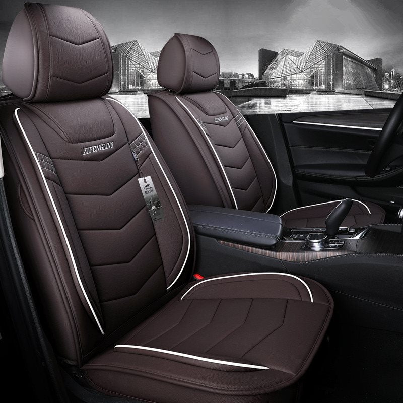 5-Seater Car Seat Cover Faux Leather V Stripe Pattern Universal Automotive Seat Cushion Cover