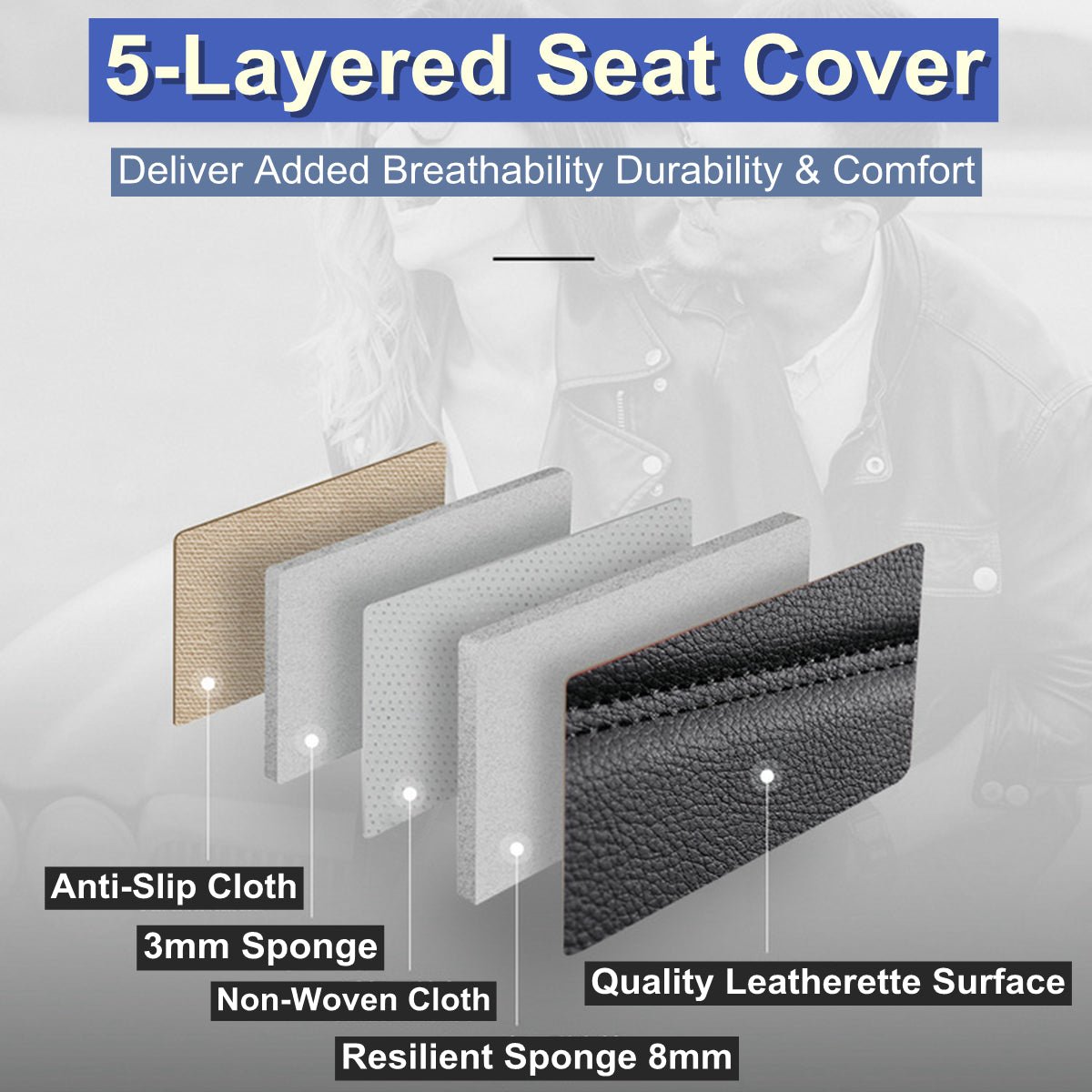 Fundas de cuero sintético para asientos de coche, juego completo de protectores de cojines para automóviles con fundas para asientos delanteros y traseros, ajuste universal