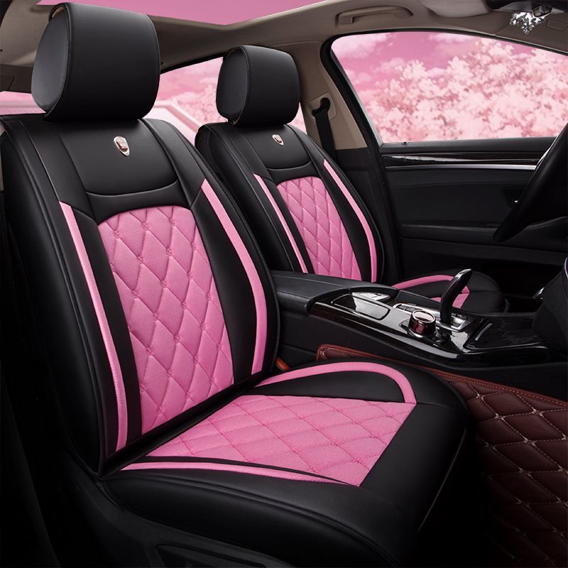 Universal Car Seat Covers Full Set for 5-Seat Sedan SUV Retro Style Quilted Diamond Pattern