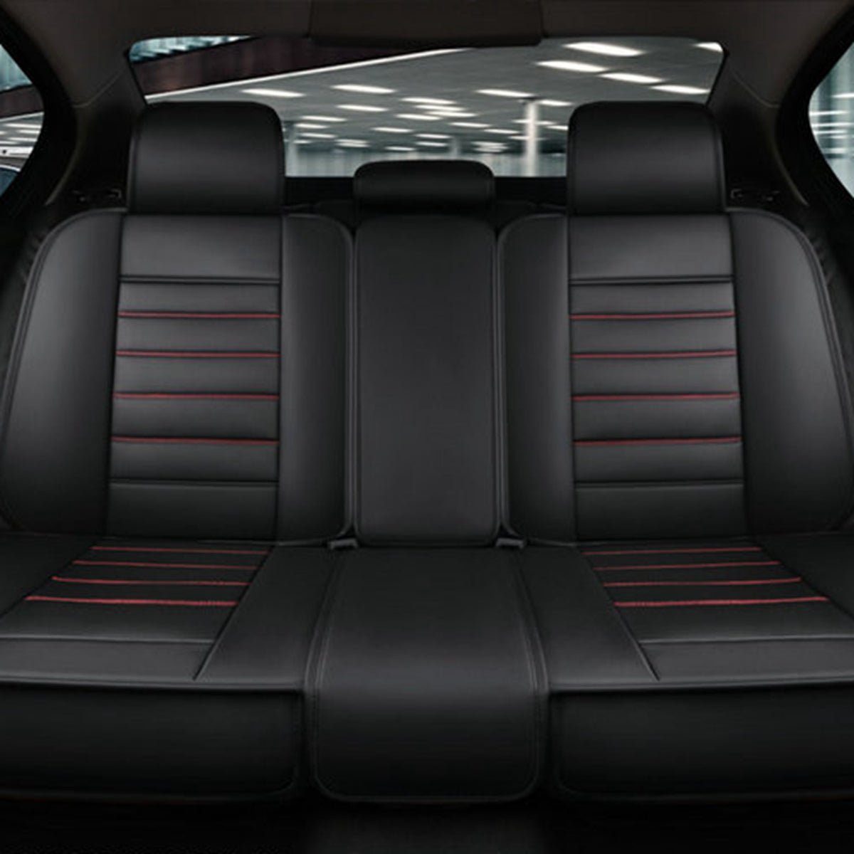 Verschleißfeste 5-Sitzer-Sitzbezüge aus Kunstleder mit universeller Passform, passend für Limousinen-SUV, Streifenmuster