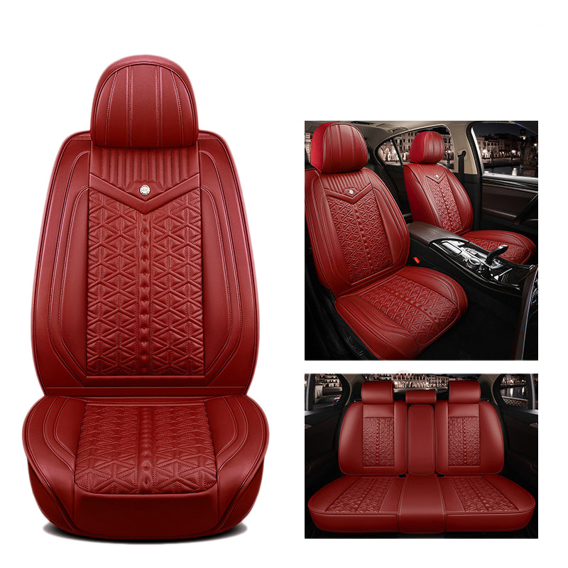 Wear Resistant Faux Leather Car Seat Cover Full Set for 5-Seat Cars Universal Fit Quilted Design
