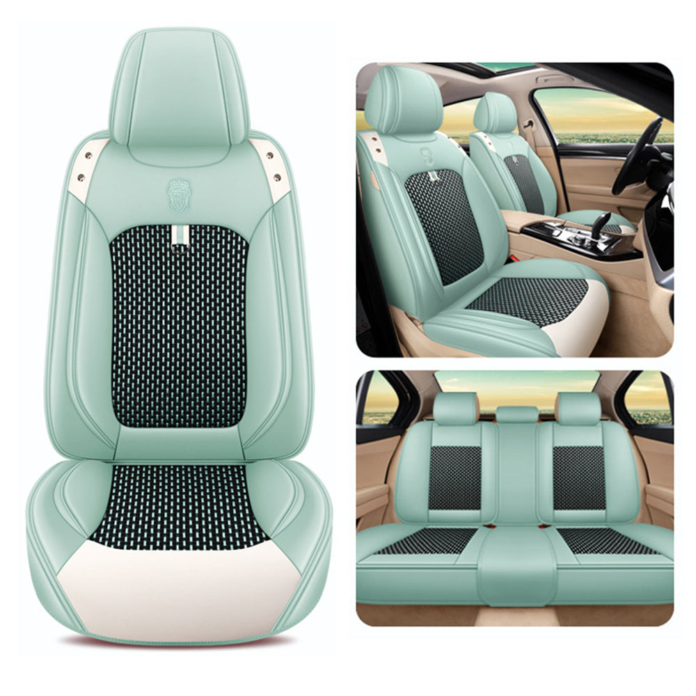 5 Seater Universal Fit Seat Covers for Cars Full Set Faux Leather and Cooling Fabric Auto Cushion Cover