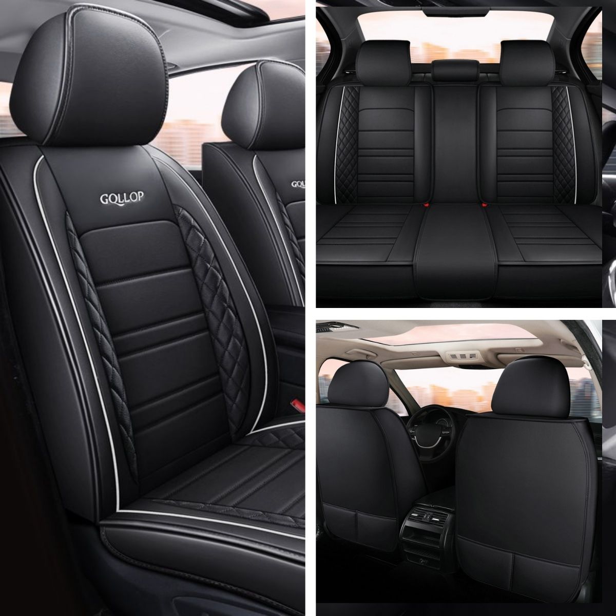 Faux Leather Car Seat Covers Car Cushion Protector Full Set with Front and Rear Seat Covers Universal Fit