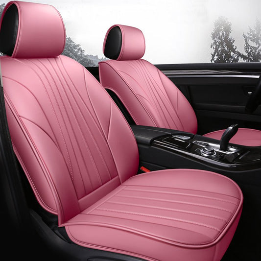 Vorder- und Rücksitzbezüge, 5-teilig, atmungsaktiver Autositzschutz aus Stoff und Leder, komplettes Set, kompatibel mit den meisten Limousinen 