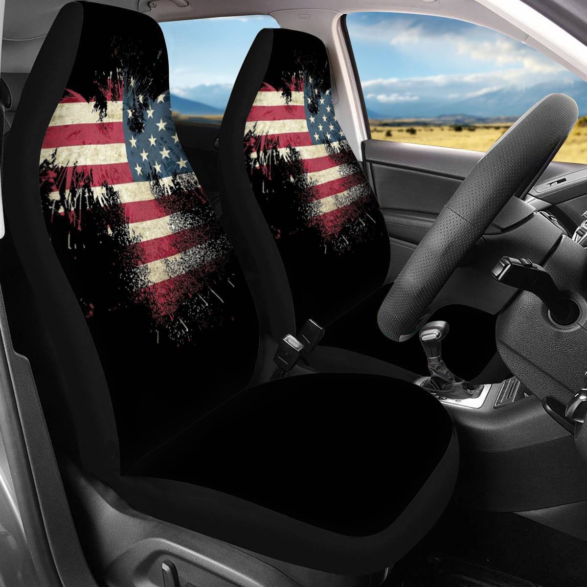2 Pieces Wearproof Dirt-proof Easy to Clean Front Single Car Seat Covers National Flag Summer Cooling Four Seasons Car Seat Covers for Front Two Seats Comes with 2 Pieces - Honeycomb Cloth