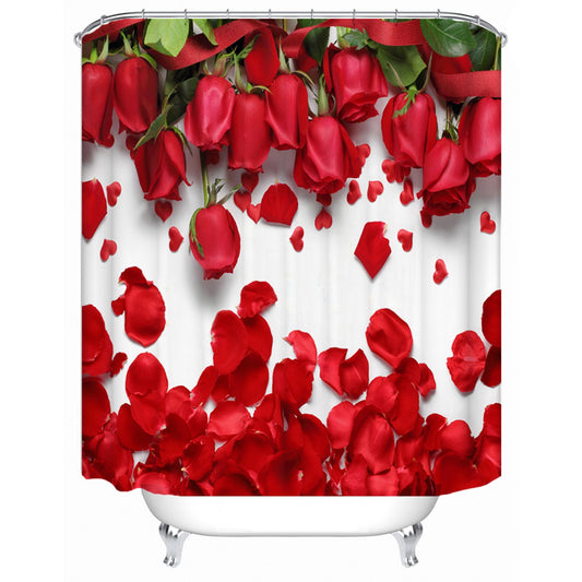 Red Rose 3D Floral Shower Curtain Bathroom Partition Curtain Durable Waterproof Mildew Proof Polyester (200*180cm)