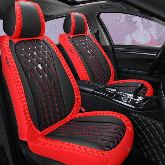 Stripe Leather Business Cotton Seat cover 5pcs Car Seat Covers Full Set with Waterproof Leather,Airbag Compatible Autom