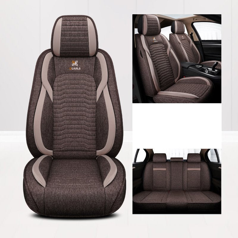 Material de lino, cómodo juego completo de fundas para asientos de automóvil, ajuste universal para la mayoría de los automóviles, protección de asientos delanteros y traseros, accesorios interiores de automóviles