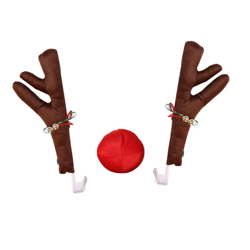 Car Christmas Reindeer Antler Decorations, Vehicle Christmas Car Decor Kit with Jingle Bells Rudolph Reindeer and Red Nose, Auto Accessories Decoration Kit Best for Car SUV Van Truck, Xmas Gift Set
