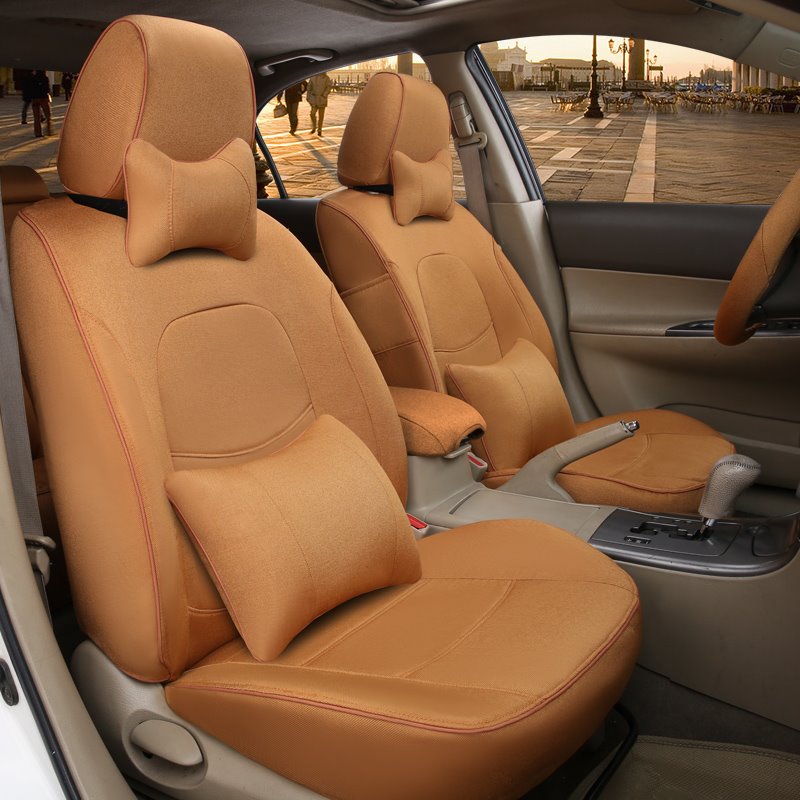 Colorida y lujosa funda para asiento de coche de lino puro y fibras naturales hecha a medida 