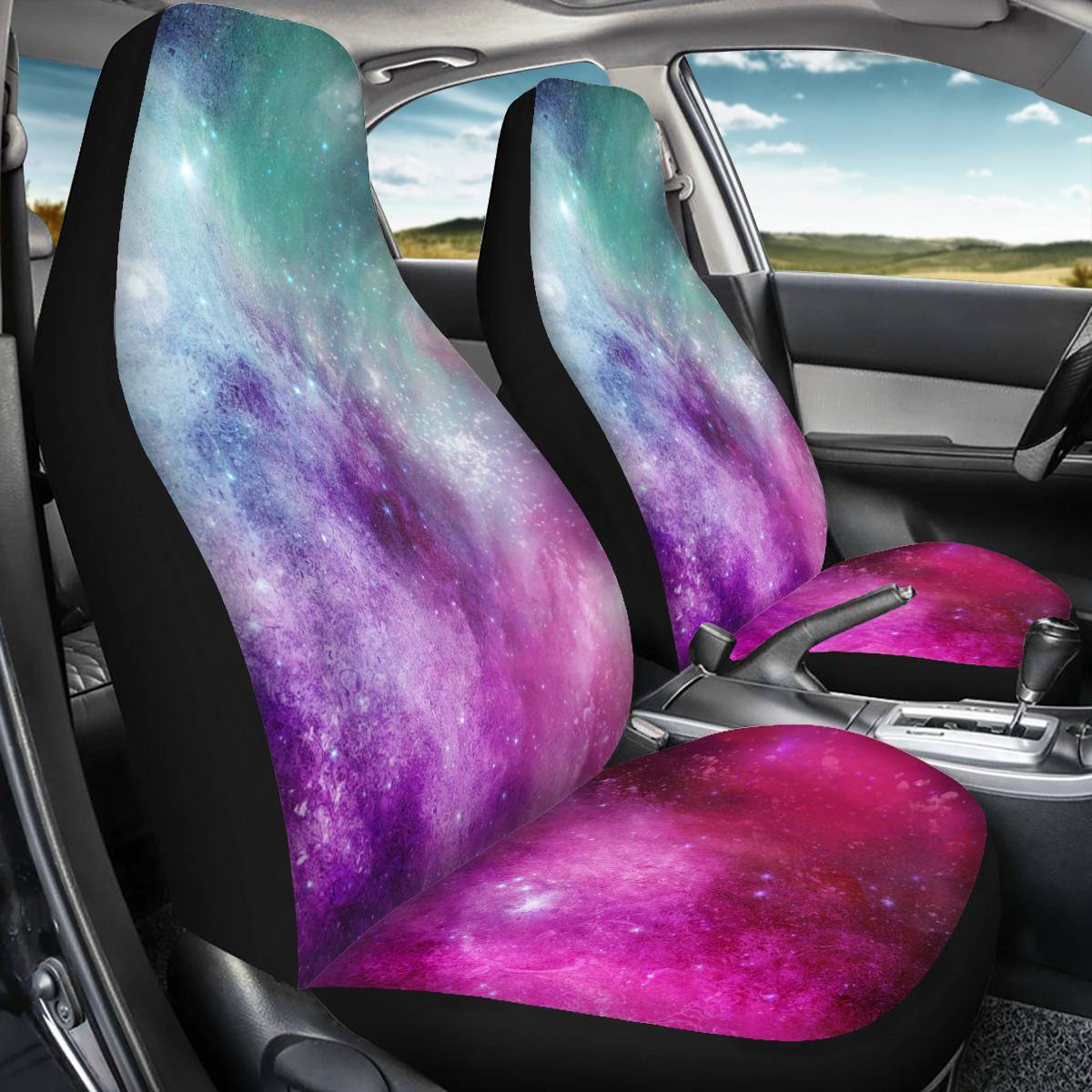 2 Pieces Wearproof Dirt-proof Easy to Clean Front Single Car Seat Covers Galaxy Summer Cooling Four Seasons Car Seat Covers for Front Two Seats Comes with 2 Pieces - Honeycomb Cloth