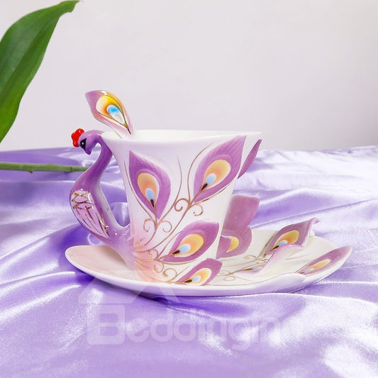 Gift for Friends and Relatives With This Purple Peacock Coffee Cup Sets