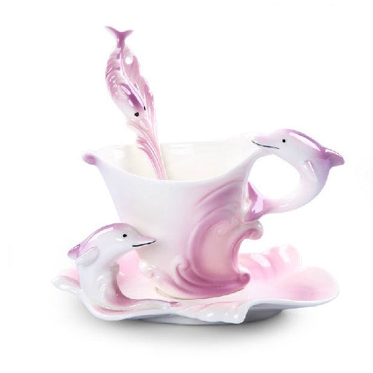 Creative Dolphin Pattern Ceramic Enamel Porcelain Coffee Cup