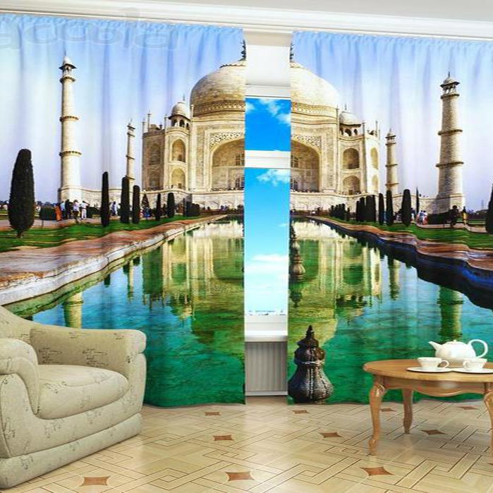 Artistic Taj Mahal Architecture Printed 3D Polyester Shading Curtain (118W*106"L)