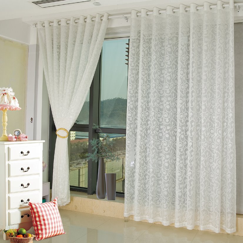 Modern Fashion White Living Room&Bedroom Custom Sheer Curtain (84W*96"L)