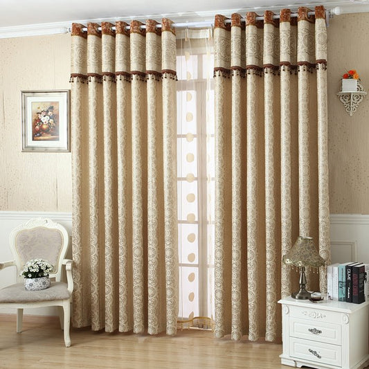 Blackout and Decorative Jacquard Contemporary Beige Bedroom and Living Room Curtain (144W*96"L)
