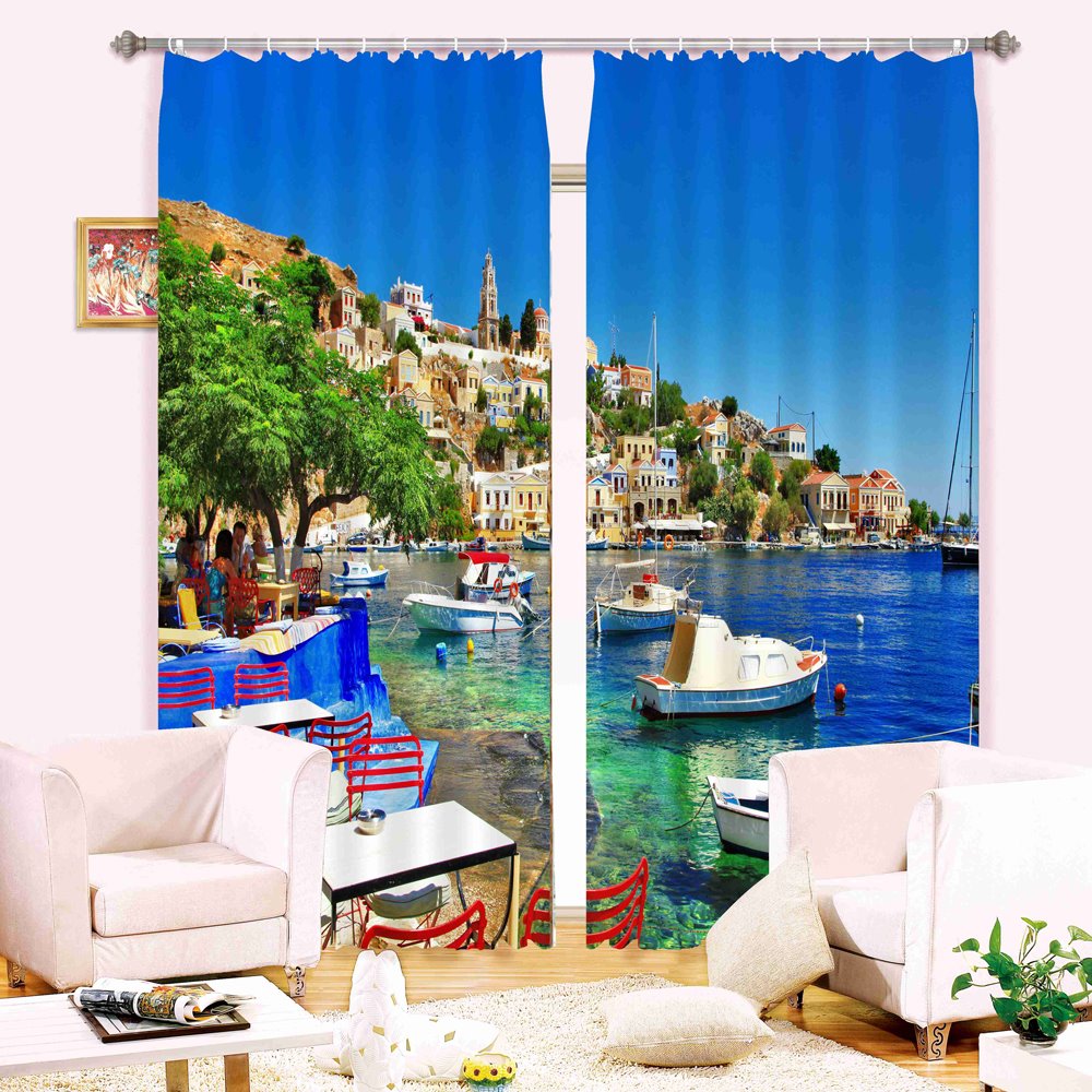 Wonderful Seaside City Scenery 3D Light Blocking and Energy Saving Custom Window Curtain (80W*84"L)
