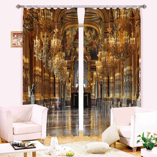 3D-Vorhang mit goldener Kirche und Skulptur, bedruckt, luxuriöser Stil, individueller Vorhang für Wohnzimmer (80 B x 63 Zoll L)