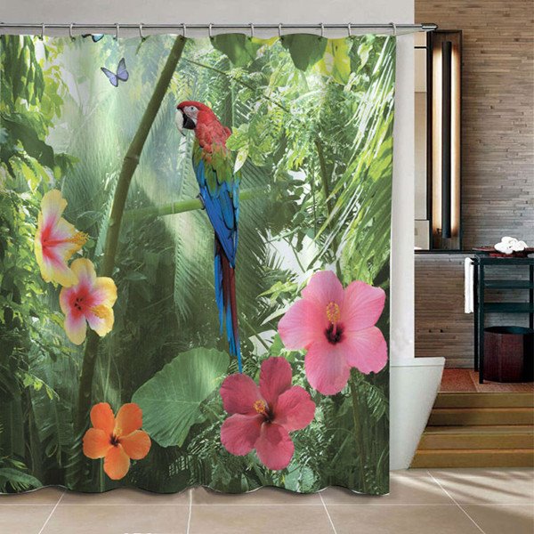 3D Parrot and Forest Printed Polyester Brown Bathroom Shower Curtain (180*180cm)