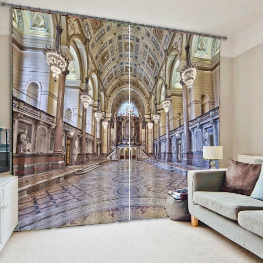 3D-Vorhang „Magnificent Palace“, bedruckt, 2 Bahnen, individueller Schattierungsvorhang für Wohnzimmer (104 W x 95 Zoll L)